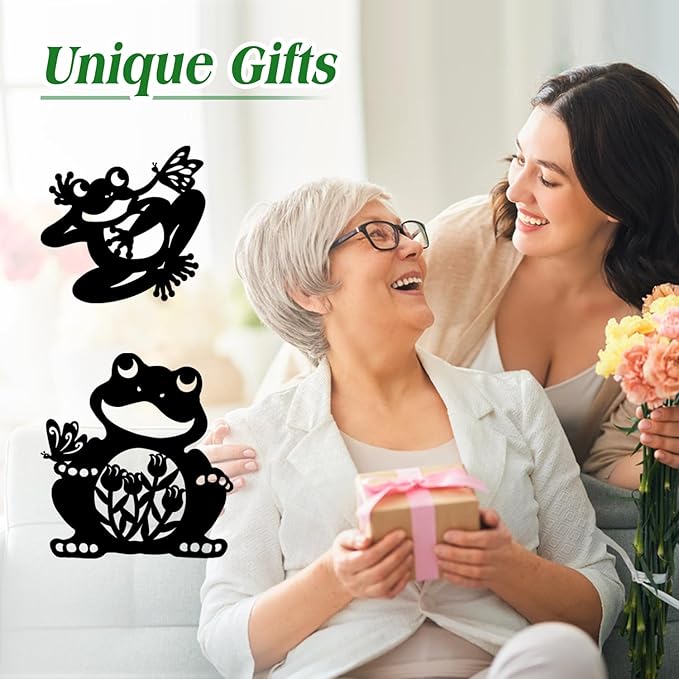 Frog Metal Decorative Garden Stakes Frog Gifts for Women Men Mom Birthday Gifts Silhouette Statues for Garden Decor, Yard Art, Patio, Outside, Lawn Ornaments, Outdoor Decorations