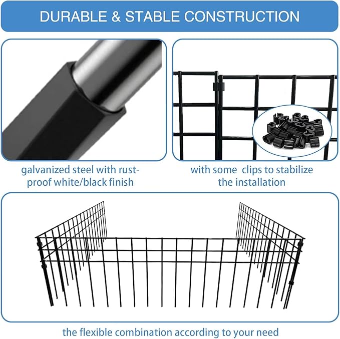 32x10-inch No Dig Animal Barrier Fence, 10 Pack Black Dig Protective Fence with 1.5 inch Spike spacing, Dog/Rabbit/Groundhog Underground Defence, for Outdoor Garden Patio