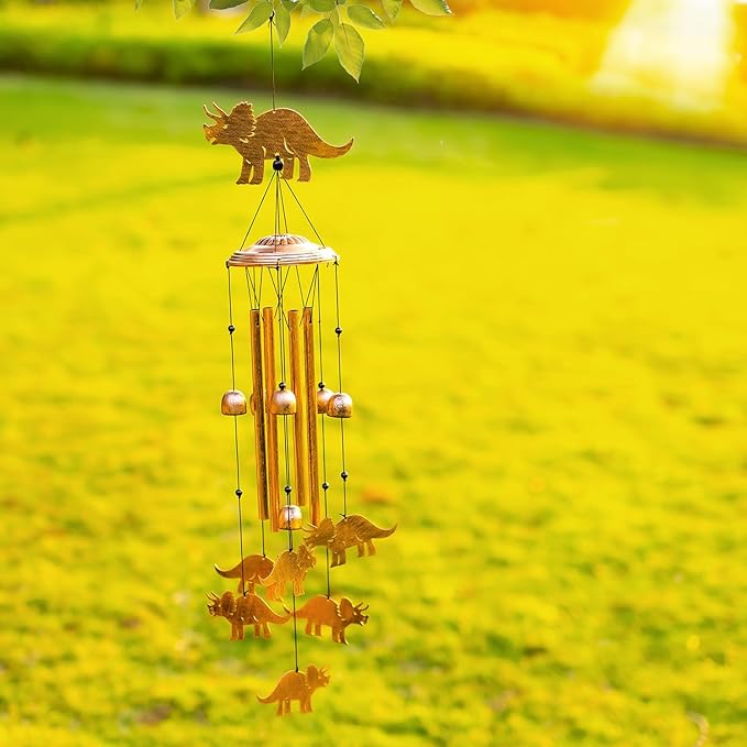 Dinosaur Wind Chimes Outdoor Dinosaur Gifts for Women Men Mom Dad Birthday Unique Gardening Gifts Metal WindChimes for Outside/Indoors, Lawn, Patio, Home, Yard Decor, Garden Decorations