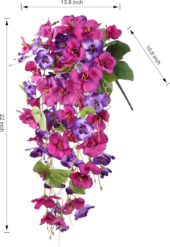 Artificial Hibiscus Fake Hanging Flowers Plants for Outdoors Spring Decoration, 2pcs Faux Silk Outside Hibiscus Long Trailing Vines Realistic UV Resistant for Front Door Planter Porch Patio Wedding
