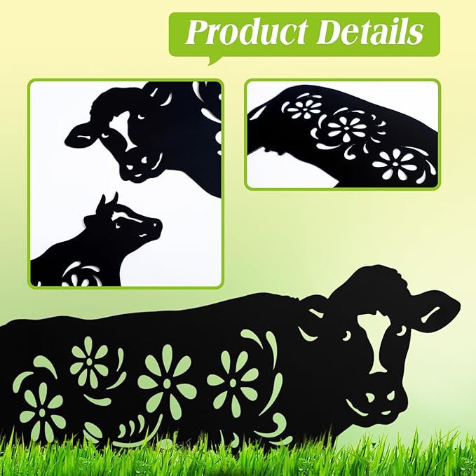 Cow Metal Garden Stakes Decorative,Cow Gifts for Women/Men/Cow Lovers Gifts,Black Cow Silhouette Statues Garden Decor for Outside,Outdoor Decor,Yard Art,Patio,Lawn Ornaments