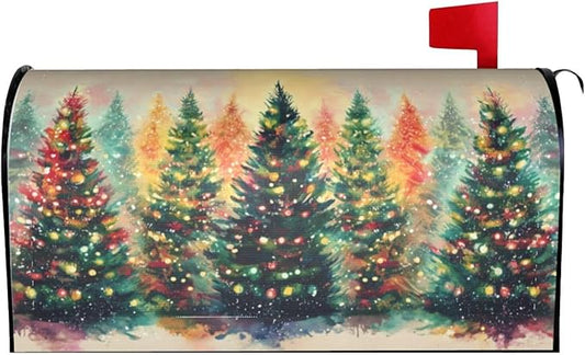 Winter Christmas Trees Mailbox Covers Magnetic Letterbox Covers 21x18 Inch for Garden Outdoor Decoration