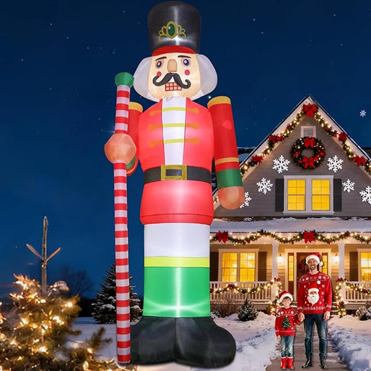 12ft Giant Christmas Inflatables Christmas Inflatables Nutcracker Soldier Giant Blow Up Yard Decorations Christmas Inflatable with Built-in LED Lights Yard Lawn Garden Home Party Decor