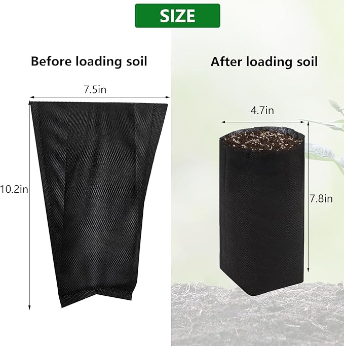Belit 50 Pcs 10.2" H Deep Nursery Grow Bags, Non-Woven Plants Pots Container for Starting Rooted Plants Vegetable, Flower, Seedling Tree, Black