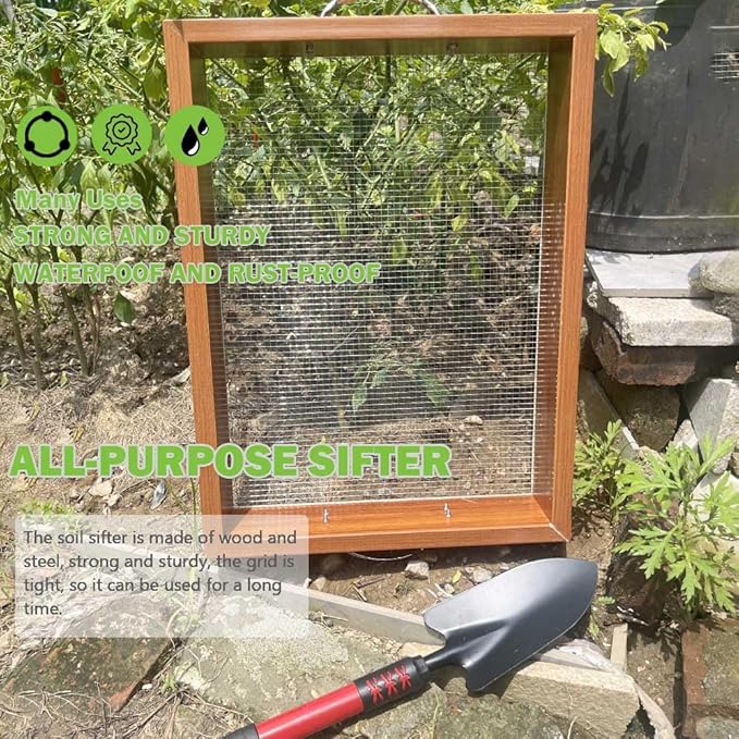Large Soil Sifter with Handle, Garden Sifter for Compost, Sifting Soil, Screen, Loam Soil, Gravel, Leaves, Sand and Loam Soil, Fits Most Size Garden Yard Wheelbarrow Carts