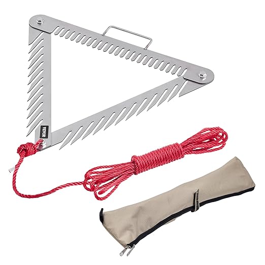 VEVOR 24in Aquatic Weed Rake, 3-Sided Lake Weed Rake with Handle, Portable and Foldable Pond Water Grass Razor, Stainless Steel Throwable Floating Pond Weeds Cutter with 30 ft Rope, for Lakes Ponds