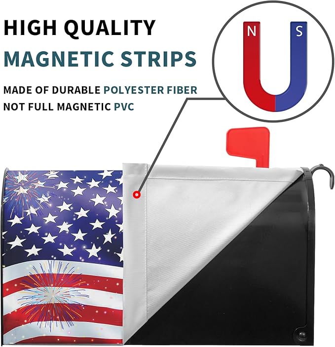 4th of July Mailbox Covers Magnetic Standard Size 21 X 25.5 Inch Patriotic American Flag Memorial Day Magnetic Mailbox Cover Wraps Post Box Cover Decoration Outdoor Garden Home Yard Outside