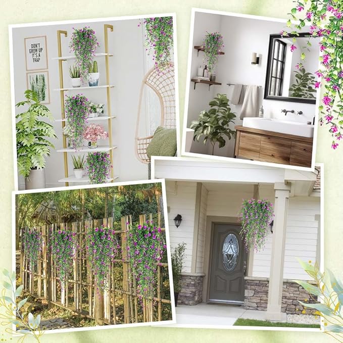 Artificial Hanging Flowers, 3 Pcs Fake Hanging Plants Decor, Artificial Vines for Outdoors, UV Resistant No Fade Artificial Plants Suitable for Indoor Decoration Outdoor Porch Courtyard (red lotus)