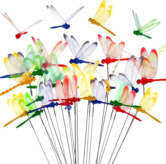 60Pcs Dragonfly Decoration Stakes 3D Dragonfly Artificial Garden Ornaments Dragonflies Patio Decoration Dragon Fly Garden Stakes for Indoor Outdoor Garden Birthday Wedding Party Decor