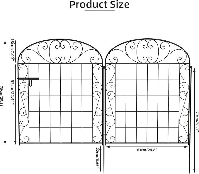 8 Panels Garden Fence Animal Barrier with Gate, 30 in(H) x 16.8 ft(L) No Dig Dog Fence Outdoor for Yard, Decorative Metal Garden Fencing Wire Panel Border for Dogs, Rabbits, Patio, Flower Bed