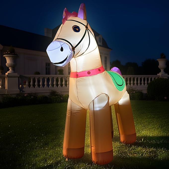 6FT Christmas Spring Farm Ranch Horse Inflatables Blow up Cute Animals Decorations with LED Light Outdoor Indoor Graden Yard Party Lawn Holiday Decor