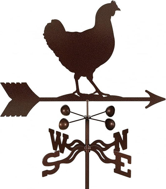 EZ Vane Hen Chicken Weathervane — Roof Mount, Wind Cups, Antique Copper Finish, Steel with Durable Triple Powder Coating, Handcrafted in USA