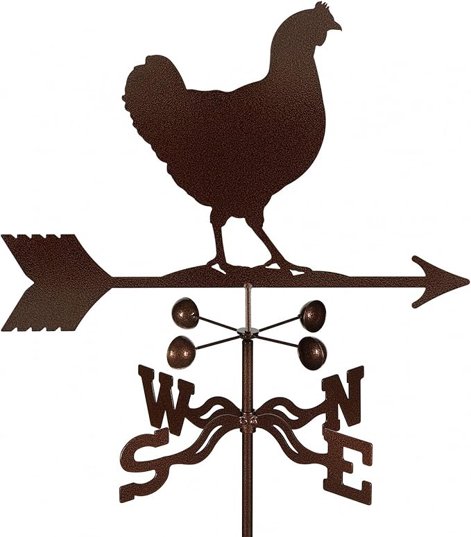 EZ Vane Hen Chicken Weathervane — Deck Mount, Wind Cups, Antique Copper Finish, Steel with Durable Triple Powder Coating, Handcrafted in USA