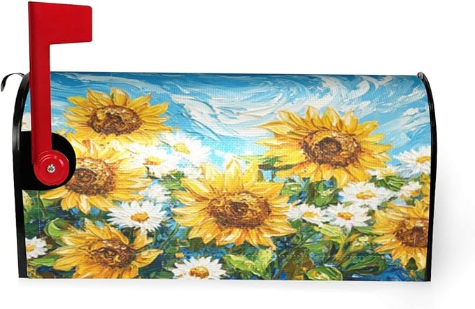 Mailbox Covers Sunflower Daisy Flower Art Magnetic Letter Post Box Cover Standard Size 21 x 18 Inch Garden Yard Home Decorative