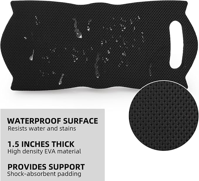 4 Pack Thick Kneeling Pad, 15.7" L x 7" W x 1.5" Th Waterproof Garden Kneel Pads Cushion with Handle, Soft Foam Kneeler Mat for Work, Cleaning, Yoga, Praying, Bath, Exercise, Black