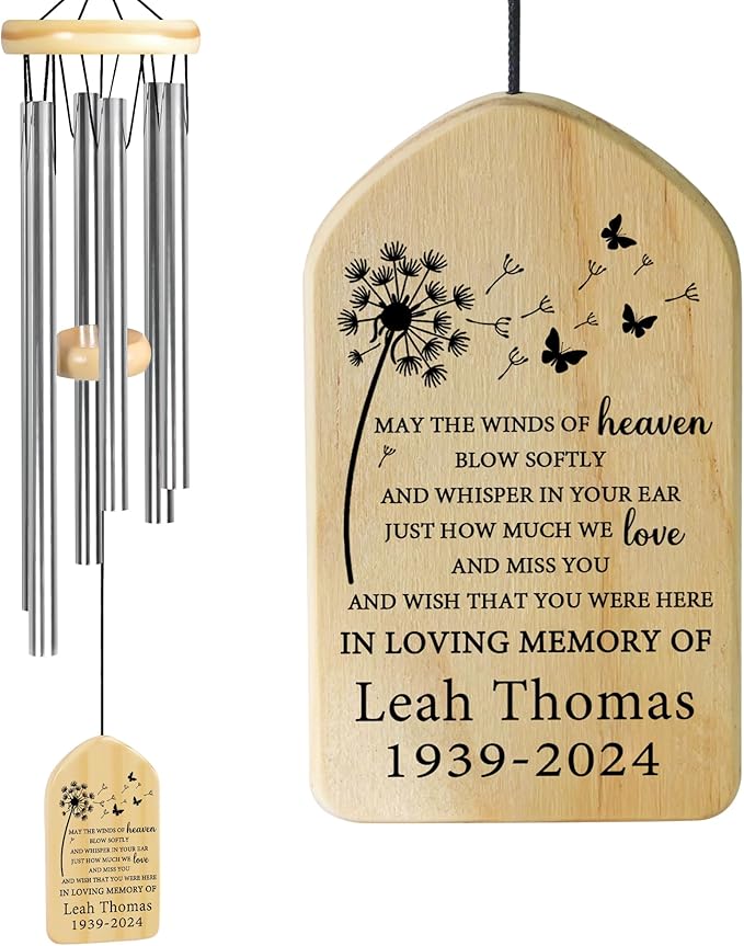 May The Winds of Heaven Blow Softly Sympathy Wind Chime | Personalized Memorial Wind Chimes | Wind Chimes for Loss of Loved One | Custom in Loving Memory | Gifts for Loss of Father, Mother, Family