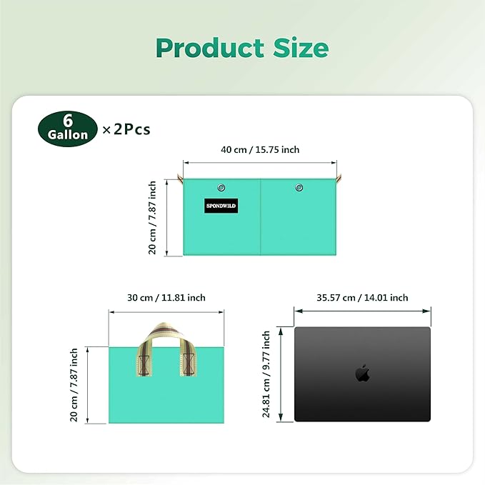 (BFCM Deal) 2 Pcs 6 Gallon Rectangle Grow Bags for Growing Herbs, Reusable Rectangle Garden Planter, PE Pots for Vegetables, Flowers and Fruits (Green)
