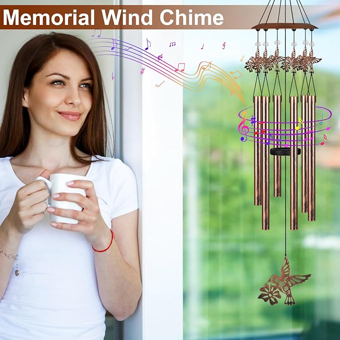 Wind Chimes with Sympathy Wind Spinner,Outside Garden Decor for Women Mom,Memorial Wind Chimes for Loss of Loved One Prime,Bereavement/Sympathy/Memorial Gift (Hummingbirds)