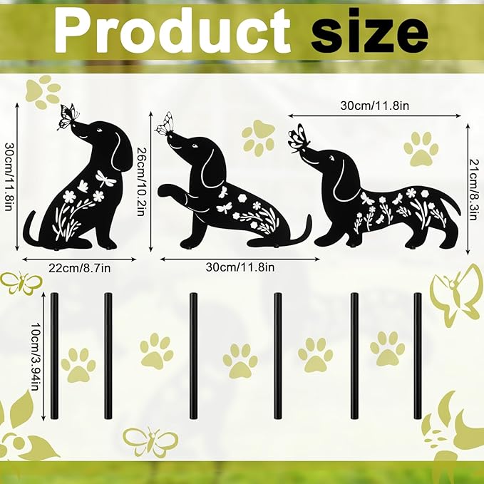 3 Pcs Metal Dog Garden Decor for Outside 12" Puppy Garden Stake Black Silhouette Statues Outdoor Decoration for Animal Lovers Gifts Women Men Patio Lawn Lawn Yard Art(Dachshund)