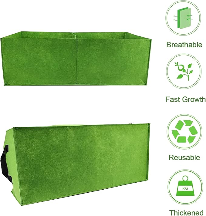 Plant Grow Bags, 5 Pack Fabric Raised Planting Bads, 2 Holes Rectangle Grow Bag, 10 Gallon Breathable Potato Tomato Planter Pots for Outdoor Vegetables Plant Flowers (Green(1mm))