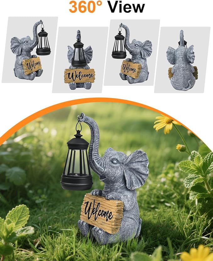 Outdoor Elephant Statues Solar Garden Decor Lights - Elephant Decoration for Garden, Balcony, Patio, Yard, Lawn - Housewarming, Fathers Day, Unique Birthday Gifts for Women Mom Grandma(Black)