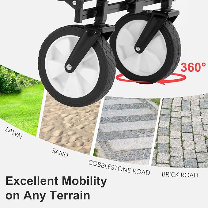 PayLessHere | Collapsible Wagon Cart with Wheels | Gray | Heavy Duty Foldable Utility Cart with 330 lb Capacity | with All-Terrain Wheels & Adjustable Handle for Outdoor, Garden, Beach, Shopping
