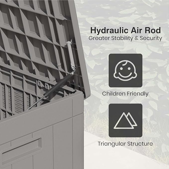 Patiolife 100 Gallon Resin Deck Box, Large Outdoor Storage Box for Garden Tools, Pool Supplies, Waterproof and Lockable, Grey