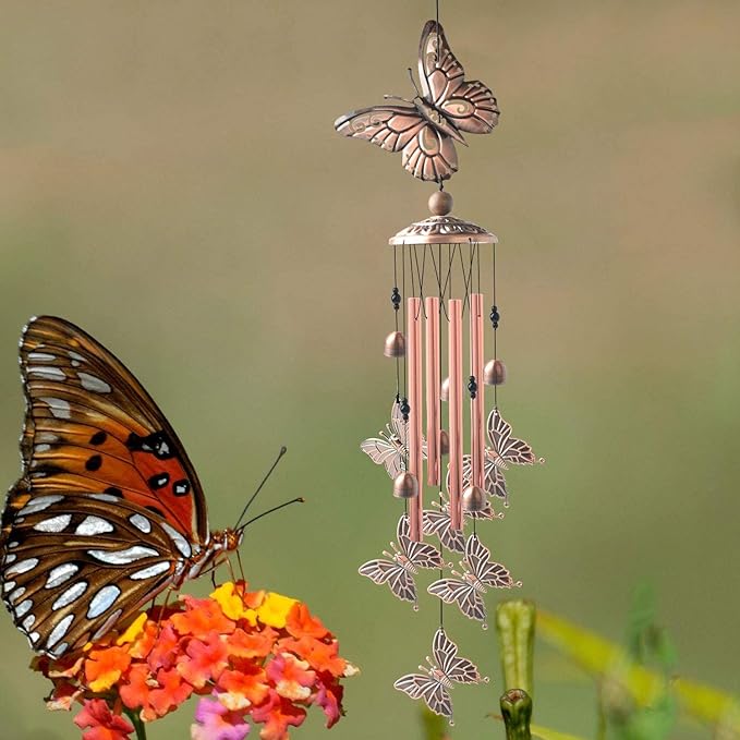 Butterfly Wind Chimes for Outside,34 inch Length Memorial Butterfly Wind Chime with 4 Large Aluminum Tubes & S Hook,Indoor Outdoor Decor Hanging Wind Catcher Bell for Home,Garden,Patio,Backyard,Porch