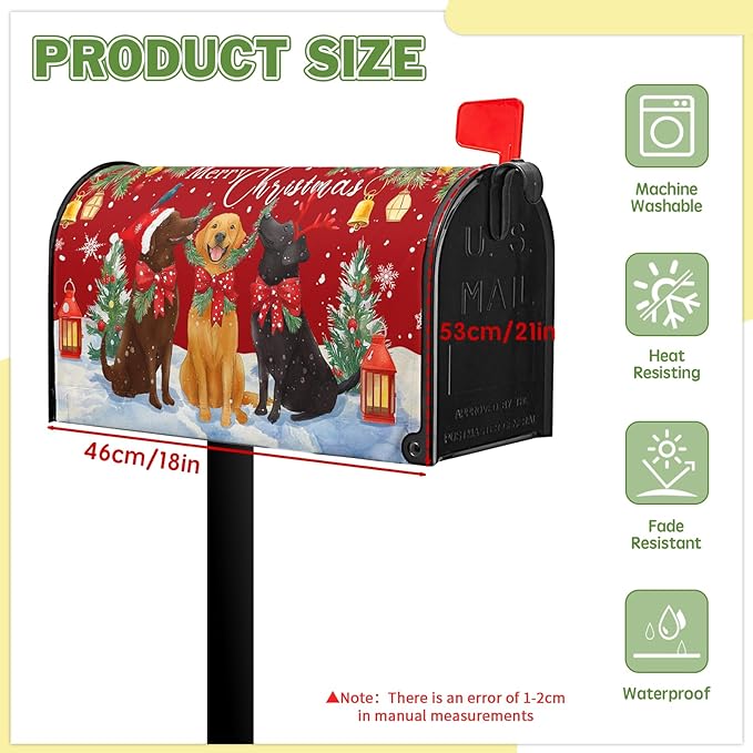 Merry Christmas Mailbox Covers Magnetic Standard Size Winter Dogs Mail Box Cover 21x18 inch Happy New Year Post Letter Box Cover Outdoor Decor for Garden