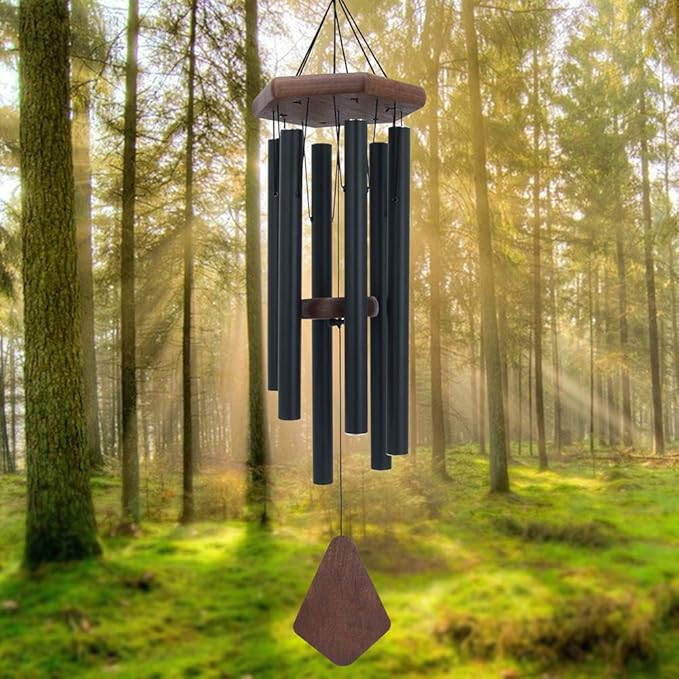 ASTARIN Wind Chimes for Outside, 30" Black Aluminium Wind Chime with Wind Catcher, Outdoor Garden Patio Decoration Windchimes, Classic Zen Gift for Men and Women