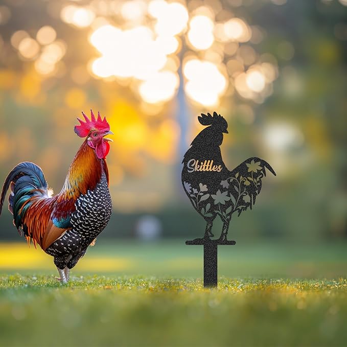 Personalized Metal Chicken Coop Sign, Custom Name Chicken Coop Signs for Outside, Decorative Garden Stakes, Metal Yard Art, Backyard Farmhouse Decor, Chicken Gifts for Women Man Color05