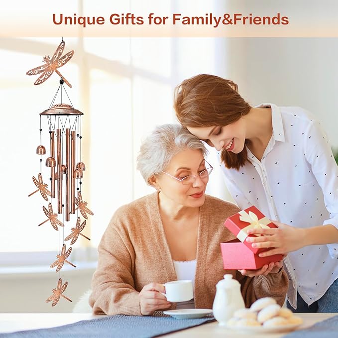 Dragonfly Wind Chimes Outdoor Dragonfly Gifts for Women/Men/Mom/Grandma/Wife Birthday Gifts Memorial Gift Metal WindChimes for Outside/Indoors, Home, Lawn, Porch, Patio, Garden Decor, Yard Decorations