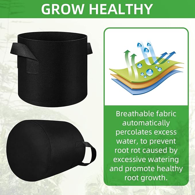 LITLANDSTAR 50 Pack 7 Gallon Plant Grow Bags, Breathable Felt Non-Woven Aeration Fabric Plant Grow Pots, Garden Planting Containers for Nursery Vegetable Flower Grow Bags with Handles (13.8x11.8inch)