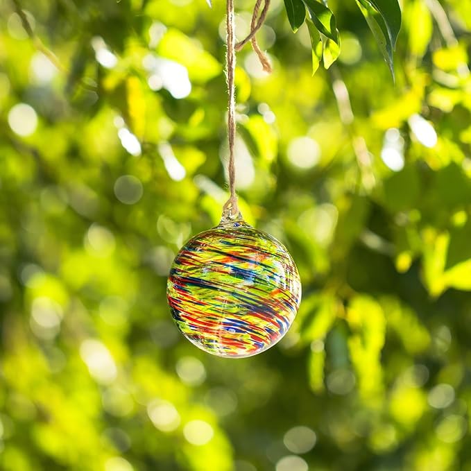 4”Christmas Balls, Gazing Balls Hanging Witch Balls, Hand-Blown Glass Ball Christmas Ornament for Window Outdoor Home Decor, Christmas Tree Decoration, Gifts for Women (Muticolored