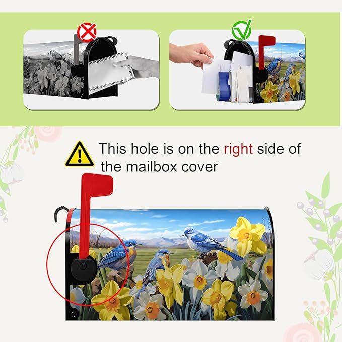 Summer Bluebirds Mailbox Covers Magnetic Spring Summer Daffodil Mail Box Post Letter Cover Bird Flowers Mailbox Wrap Farmhouse Blue Sky Mailbox Cover Standard Size 21x18 Inch