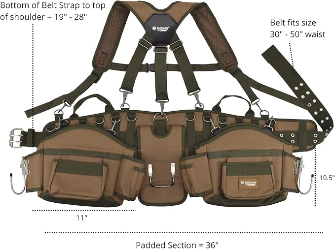 JACKSON PALMER Professional Tool Belt - Tan & Green (Comfort Rig Tan & Green)