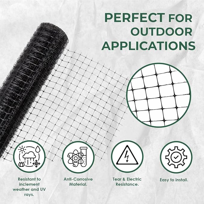 OldMacDonald Deer and Animal Fence Barrier Netting (55gr/sq m.) 7.5' x 100' (2.3m x 30m) (mesh 19x19mm) - Folded for Shipping