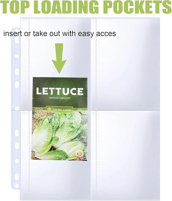 30 Pack 120 Pockets Seed Packet Binder Sleeves, Garden Seed Storage Organizer Pages for 3 Ring Binder, Slot Size 3.5"x 5", Seed Saver Protector Sleeves for Seed Holder Container