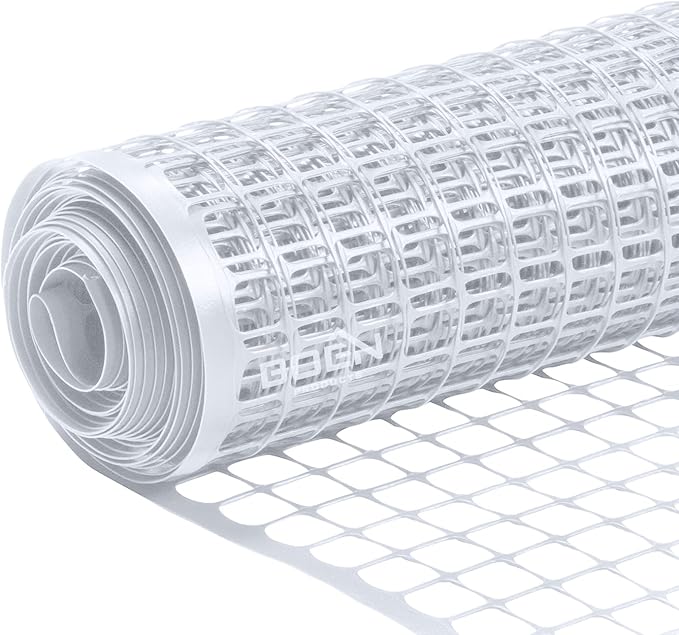 BOEN Garden Fence Temporary Barrier Outdoor Fence for Dog, Rabbit or Deer, Garden Netting Plastic Mesh Plant Protection (40" x 25', White)