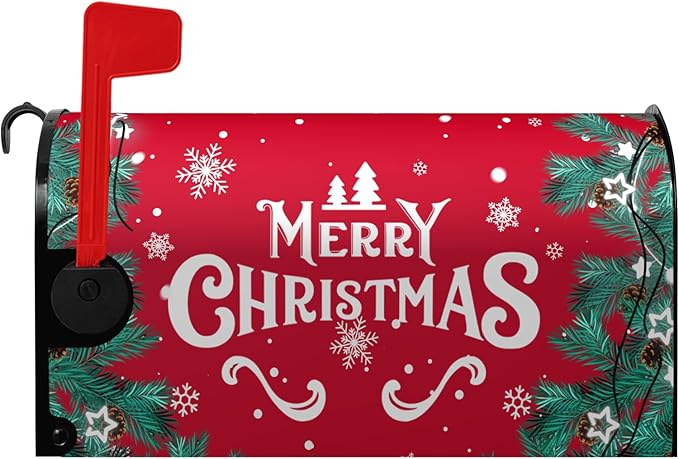Merry Christmas Mailbox Cover Xmas Trees Magnetic Mailbox Covers Poinsettia Winter Snowflake Letter Post Box Cover Standard Size 21 * 18 Inch Christmas Yard Home New Year Holiday Decorative