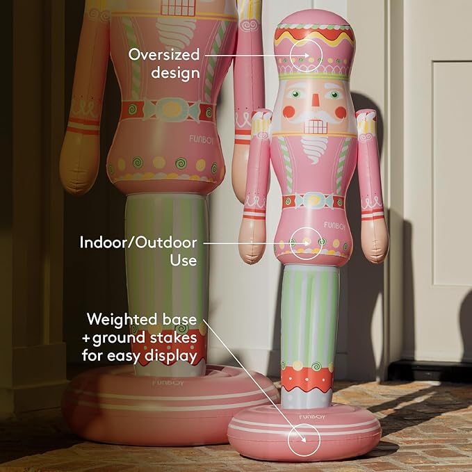 FUNBOY Pink Inflatable Nutcracker – 3.5ft Tall Indoor/Outdoor Holiday Decoration – Christmas Yard & Porch Decor
