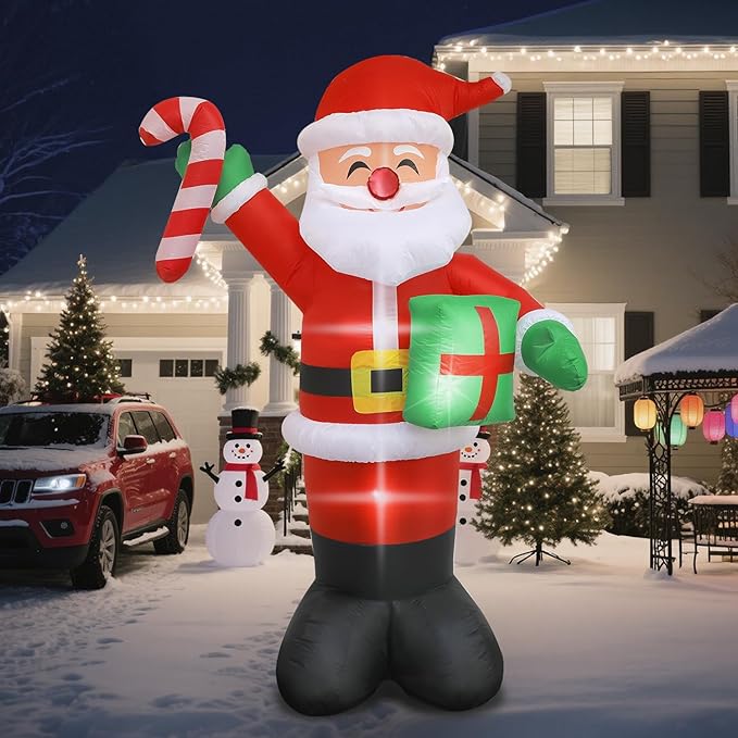 8 FT Christmas Inflatable Santa Claus with Candy and Gift Box Outdoor Decor, Christmas Blow Up Waterproof Xmas Decorations for Outdoor Indoor, Built-in LED Light for Yard Gardern Lawn