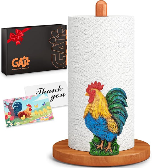 Rooster Kitchen & Bathroom Decor, Rooster Gifts for Women, 3D Modern Chicken Farmhouse Kitchen Countertop Decor, Cute Wooden Paper Towel Holder, Home Indoor Table Accessories, Housewarming Gifts