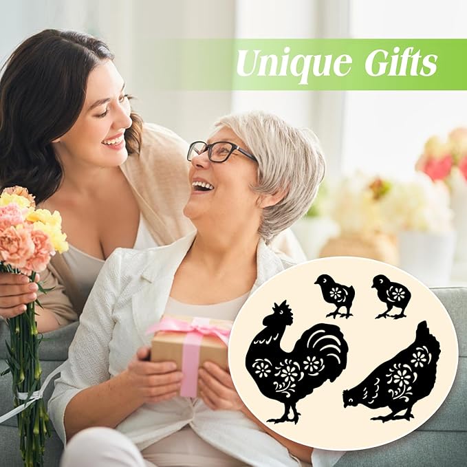 Chicken Metal Garden Stakes Decorative,Chicken Gifts for Women/Men/Chicken Lovers Gifts,Black Chicken Silhouette Statues Garden Decor for Outside,Outdoor Decor,Yard Art,Patio,Lawn Ornaments