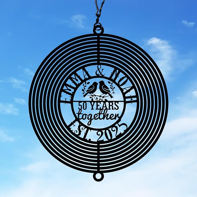Personalized Metal Wind Spinners, Custom Name Garden Wind Spinners, Hanging Outdoor Decor, Yard Art, Hanging Wind Spinner for Indoor Lawn Patio Porch, for Couple Parents Color11