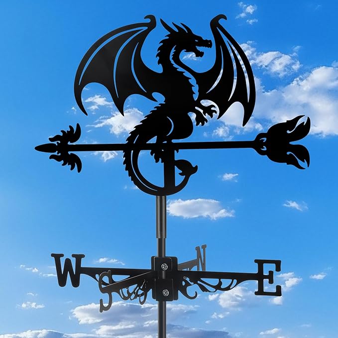 Dragon Wind Weathervanes Metal Weather Vane for Roof Mount Wind Direction Indicator Outdoor Weather Vanes Yard Patio Wind Vanes for Outside Yard Farm Garden Patio Decoration