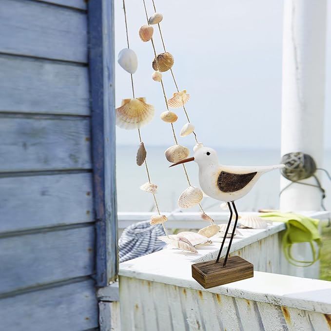 Aecipl Wood Bird Statue Standing Seagull Nautical Decor Coastal Birds Sculpture Indoor Outdoor Animal Figurine Beach Themed Decoration Rustic Home Art for Bedroom Garden (A, L)