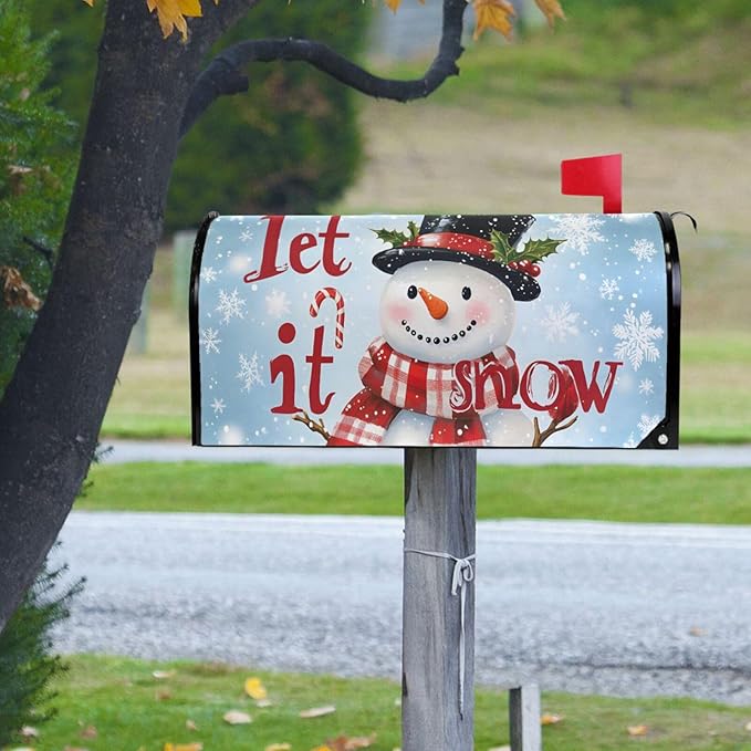 SUABO Mailbox Cover Blue Background Snowman Standard Magnetic Mailbox Covers Wraps for Christmas Home Yard Garden Decor