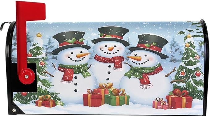 SUABO Mailbox Cover Three Christmas Snowman Standard Magnetic Mailbox Covers Wraps for Christmas Home Yard Garden Decor
