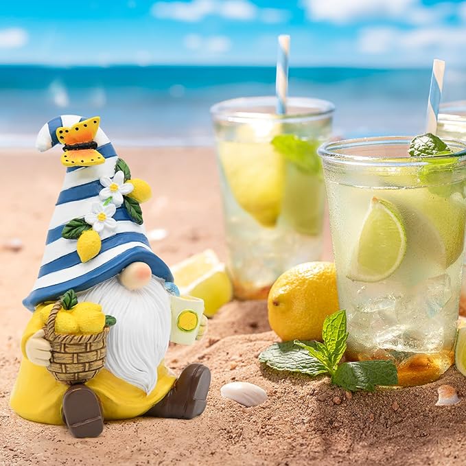 Christmas Lemon Decor Gnome, Mediterranean Decor Resin Figurines, Lemon Party Decoration for Garden Kitchen Tiered Tray, Gnome Lover